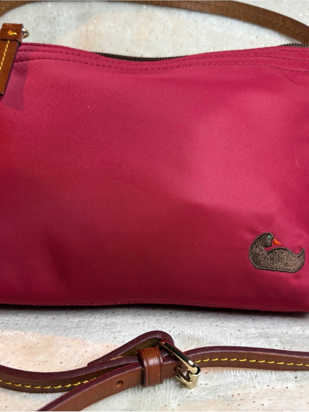 Dooney & Bourke Red Nylon Crossbody Bag Leather Strap Duck Logo - Picture 13 of 16